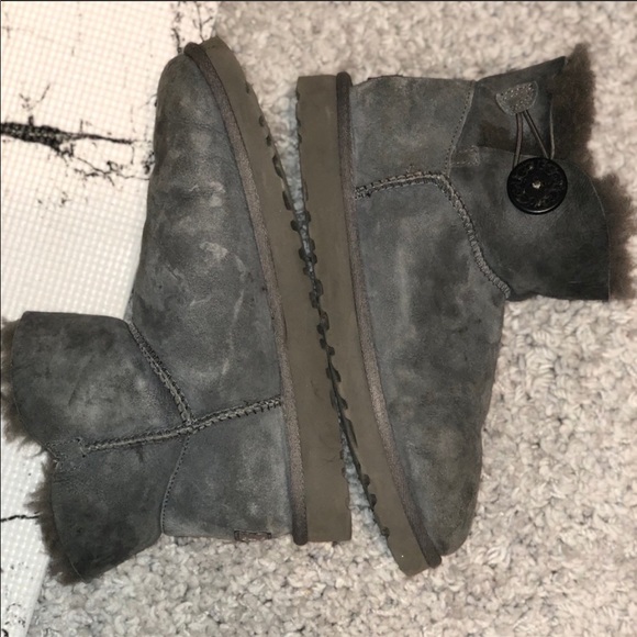 UGG Grey Mini Bailey Boot With Button - Picture 3 of 8
